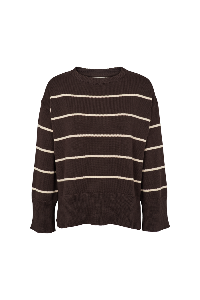 Basic Apparel Winie O-neck Stripe Sweaters 722 Chocolate / Birch